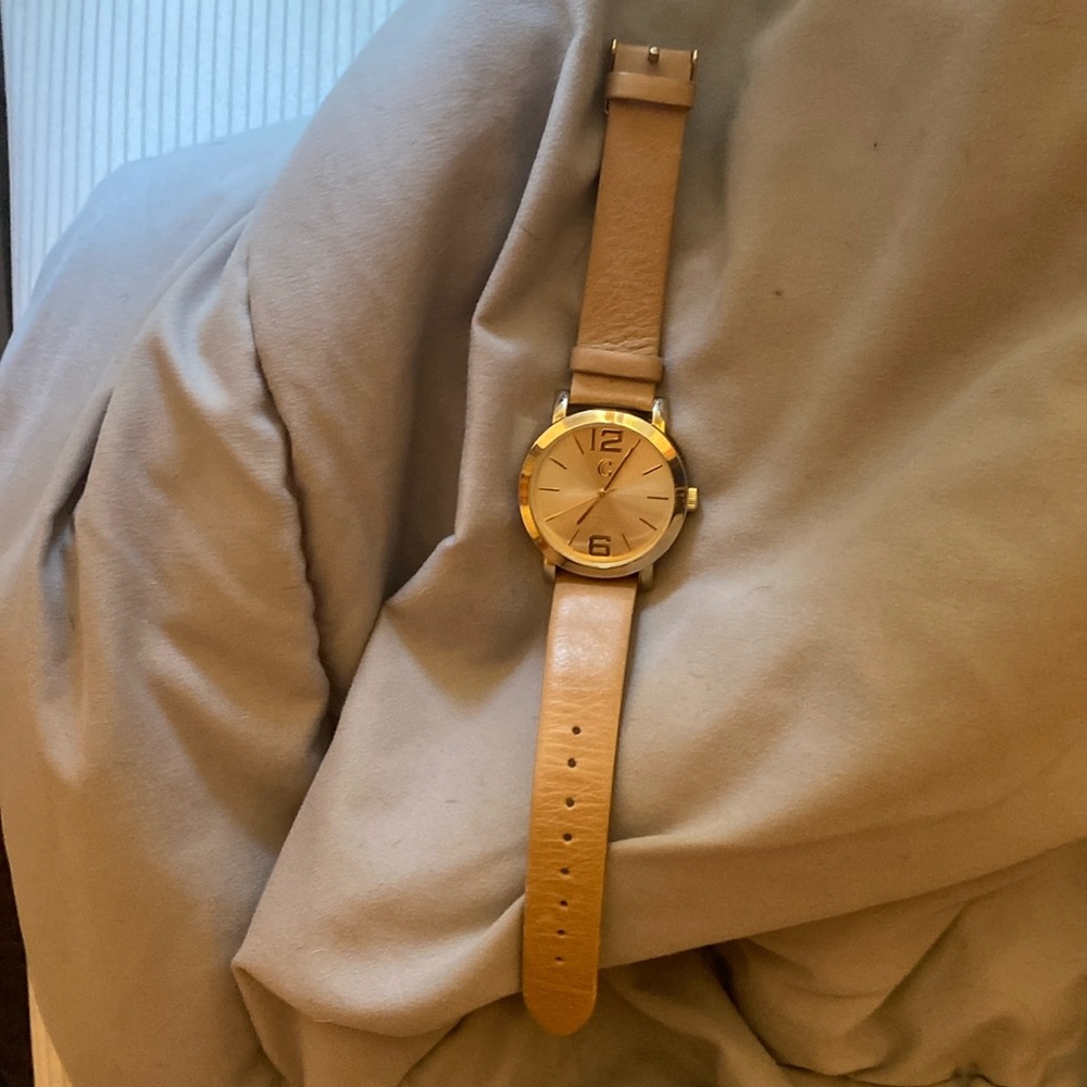 Stainless steel leather band watch women's